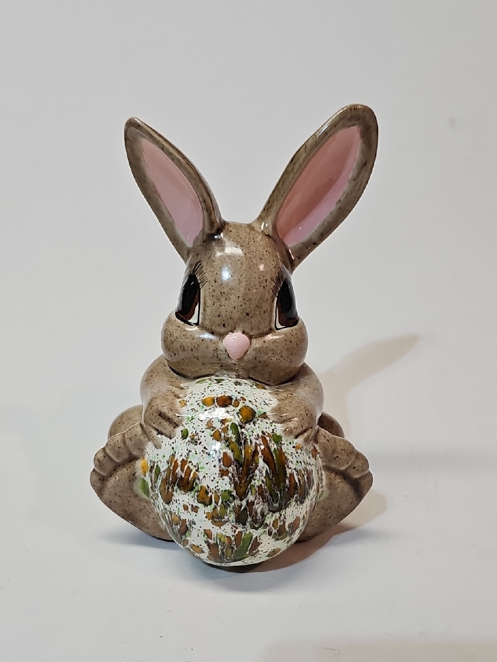 Ceramic Bunny Figurine with Decorative Egg - Easter Spring Holiday Decor